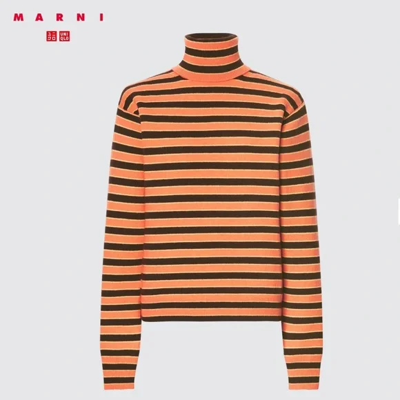 NWT Marni Uniqlo 100% Cashmere Striped Turtleneck Sweater Sz M - Picture 2 of 14